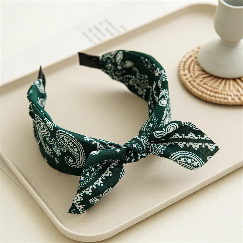 Fashion Cotton Cashew Flower Headband — Soft Wide Bow Hair Hoop for Women Casual Ethnic Hair Accessories