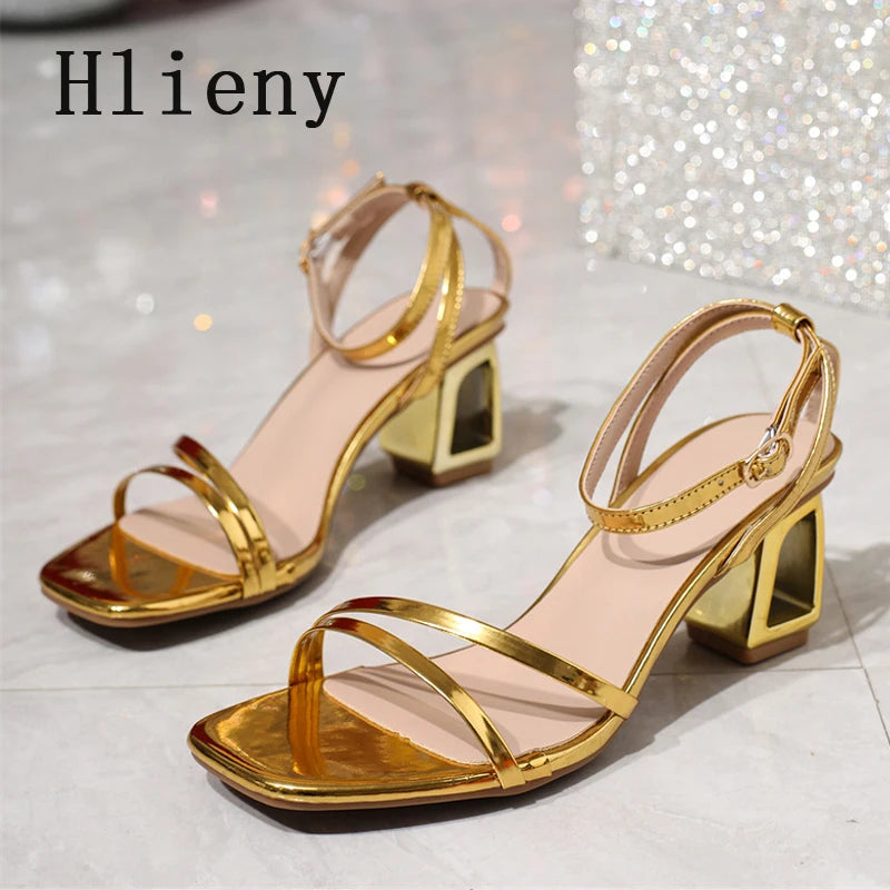 Hlieny 2025 Women’s Summer Narrow Band Sandals — Elegant Square Heel Dress Shoes