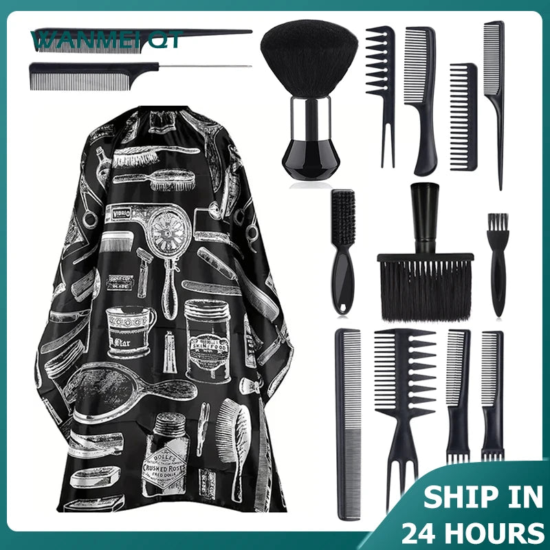 11pcs/15pcs Barber Salon Cloak Set – Adjustable Stylist Cape with Neck Buckle, Dust Removal Brush & Comb