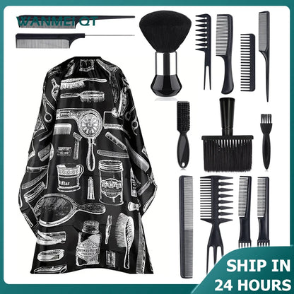 11pcs/15pcs Barber Salon Cloak Set – Adjustable Stylist Cape with Neck Buckle, Dust Removal Brush & Comb