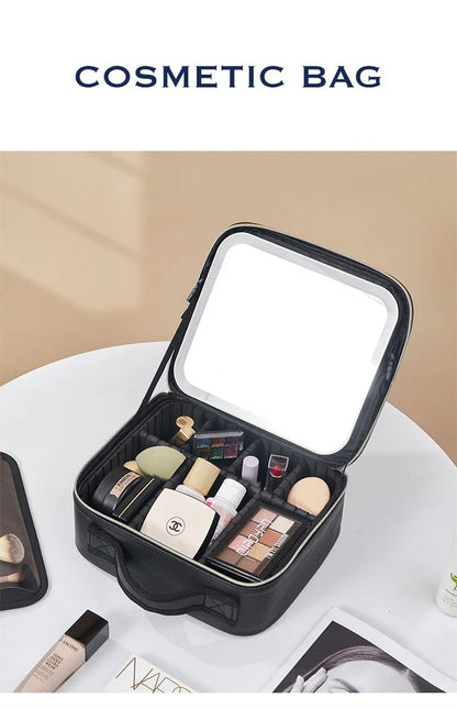 LED Cosmetic Case with Lights & Mirror – Large Capacity Luxury Makeup Bag with Premium Feel