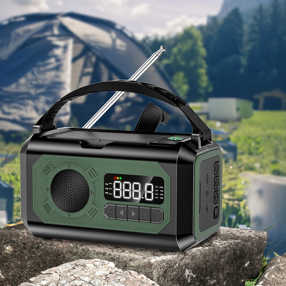 12000mAh AM/FM/NOAA Weather Radio – Solar Hand Crank Portable Emergency Radio with 2 Solar Panels, Reading Lamp for Camping