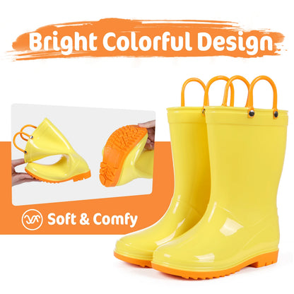 Shevalues Kids Waterproof Rain Boots – Non-Slip Toddler Boots with Easy-On Handles for Boys & Girls