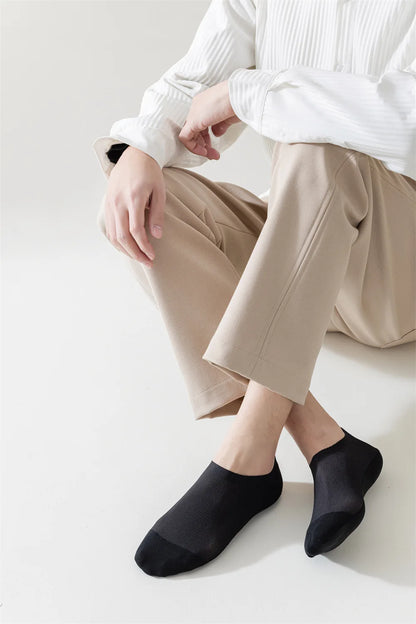 Men’s Ice Silk Mesh Socks – Hollow Breathable Summer No-Show Slippers, Silicone Non-Slip Low-Cut Boat Socks