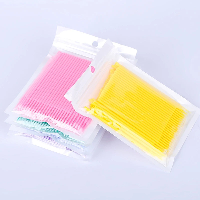 100pcs Eyelash Cleaning Brushes – Micro Cotton Swabs for Lash Extensions & Makeup Remover