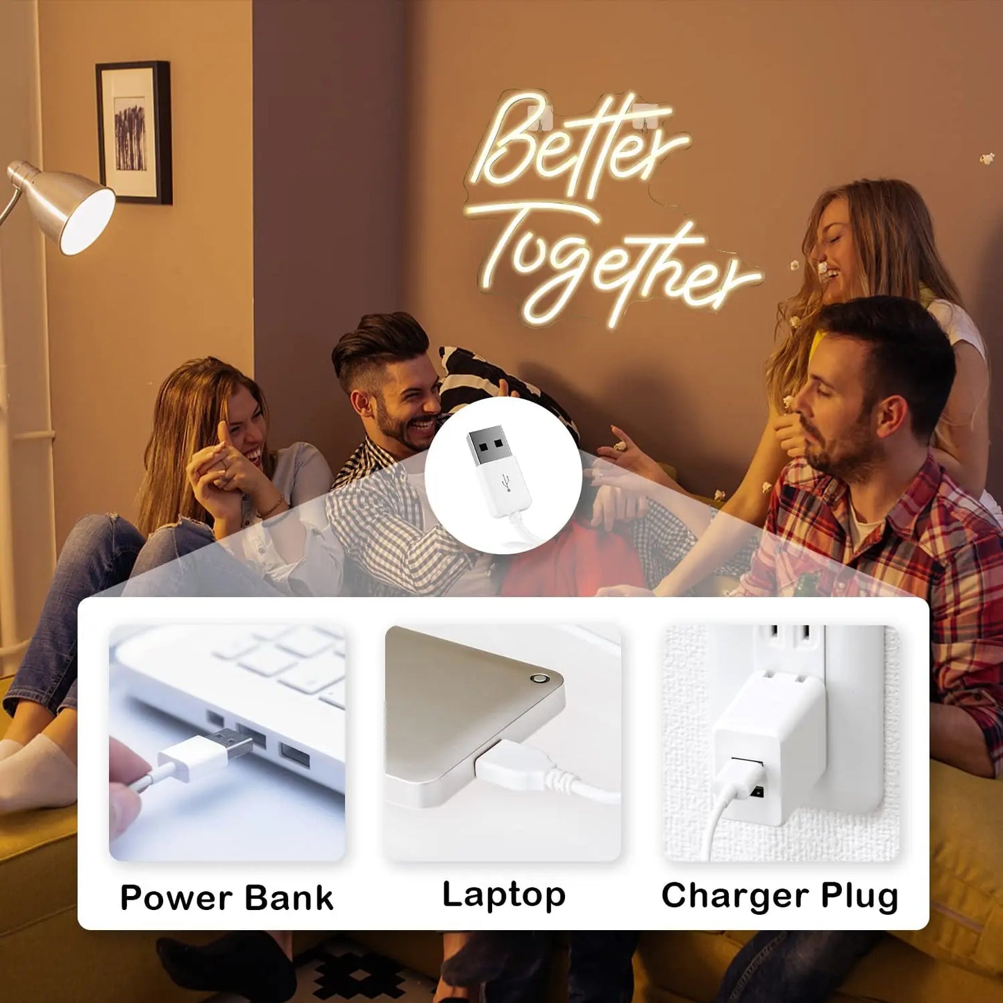 Better Together Neon LED Sign – Home, Wedding & Bar Wall Decor for Bedroom, Party & Gift