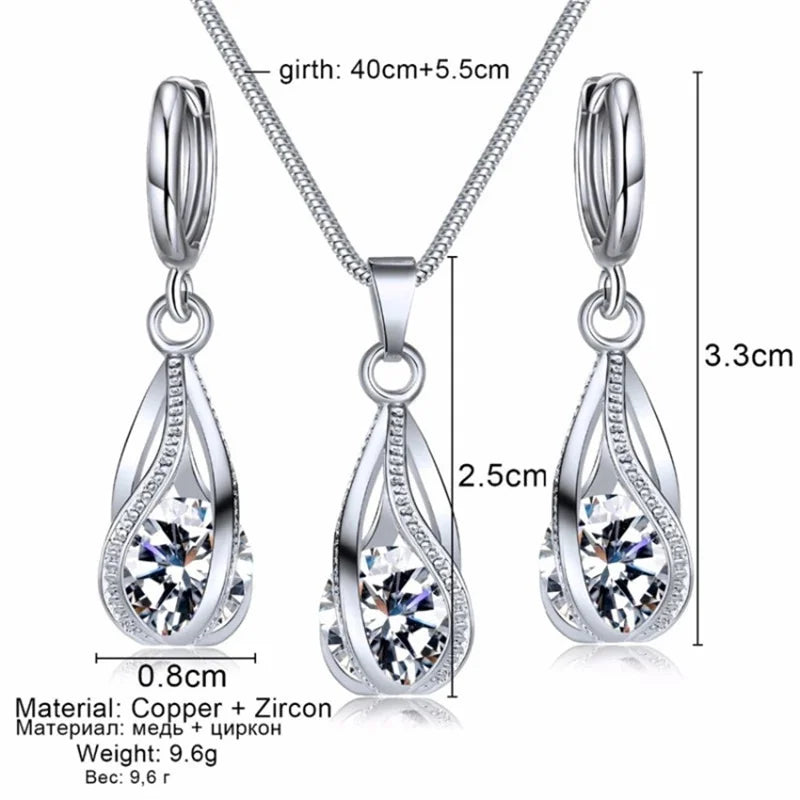 Chic Melody Pendant Necklace & Earrings Set, Glittering Zircon Crystal Jewelry for Women