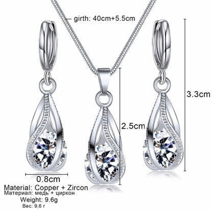 Chic Melody Pendant Necklace & Earrings Set, Glittering Zircon Crystal Jewelry for Women