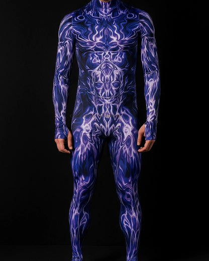 Men's Cyberpunk Muscle Bodysuit - Sci-Fi Printed Cosplay Zentai Costume for Carnival, Stage & Performance Events