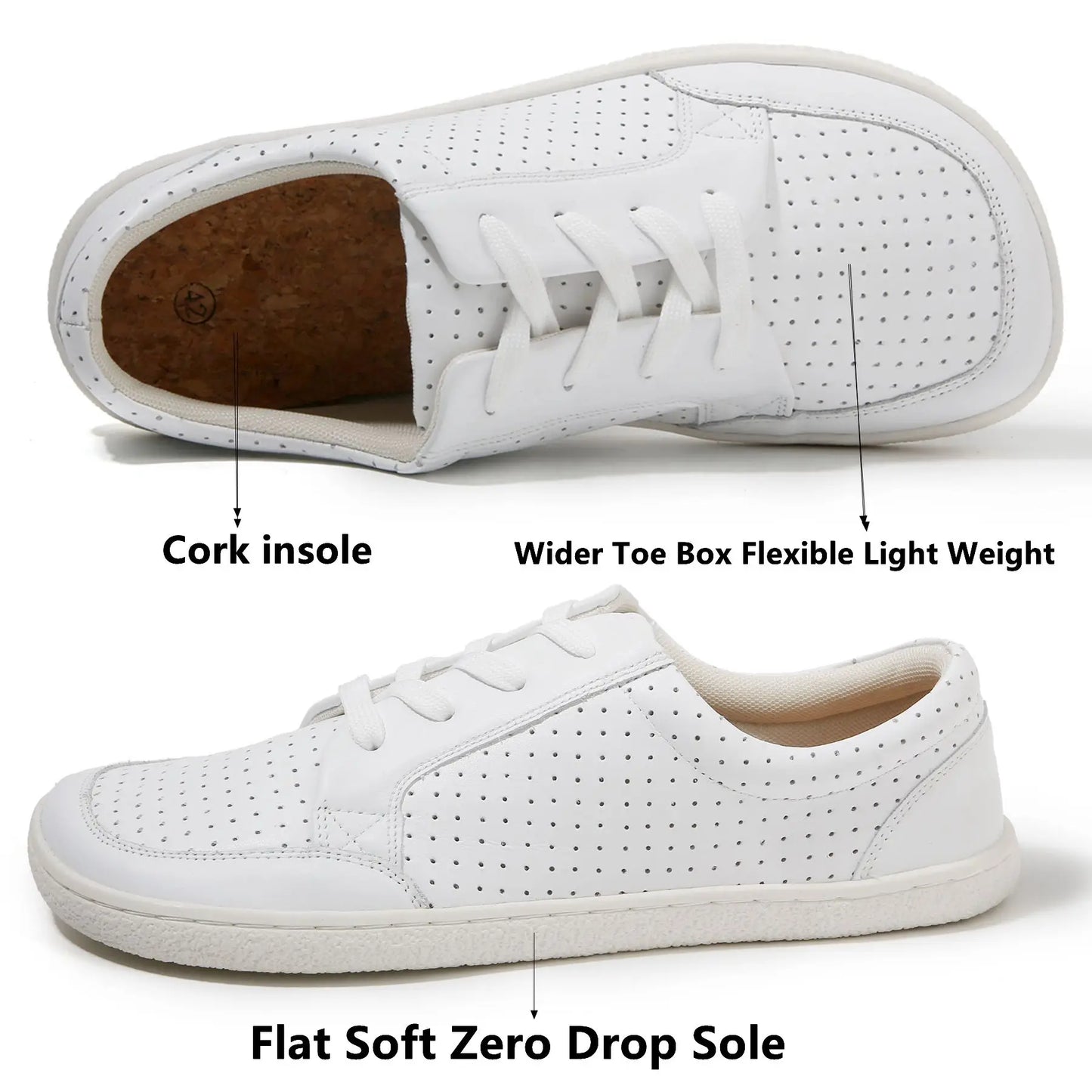 TONGLEPAO Barefoot Leather Sneakers — Unisex Lightweight Flat Shoes with Zero Drop Sole & Wide Toe Box