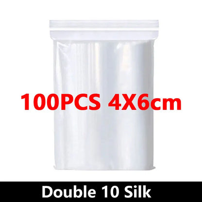100PCS Thick Zipper Sealed Bags – Clear Plastic Storage Bags for Jewelry, Food Packing, Reclosable Ziplock Bags