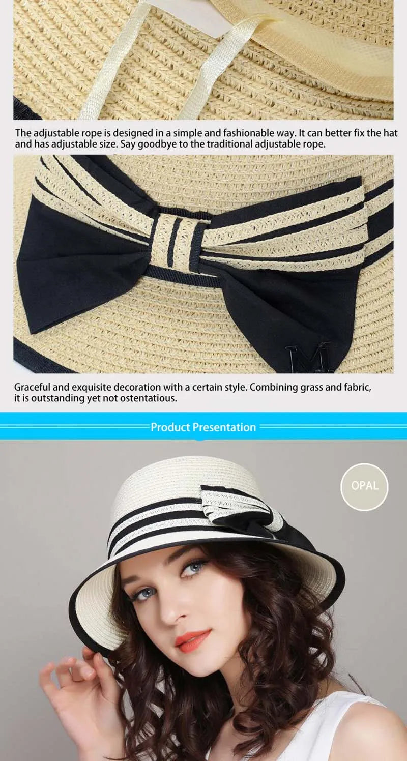 Muchique Women’s Summer Boater Hat – Wide Brim Straw Beach & Travel Hat with Casual Bow