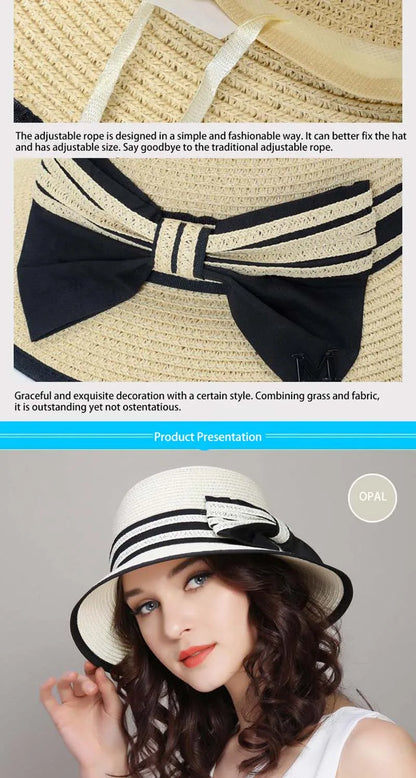 Muchique Women’s Summer Boater Hat – Wide Brim Straw Beach & Travel Hat with Casual Bow