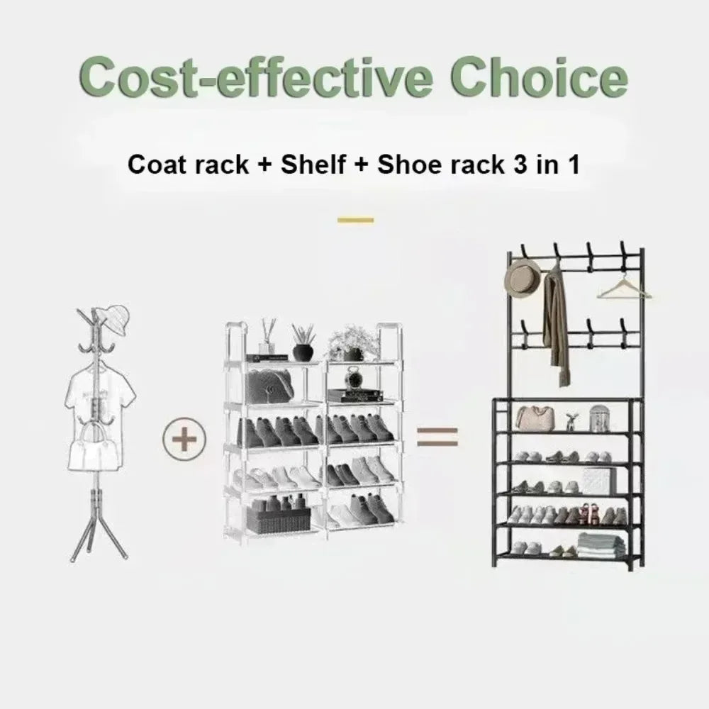 Multi-Layer Clothes Hanger & Shoe Rack – DIY Floor-Standing Hat and Shoes Organizer for Living Room Storage