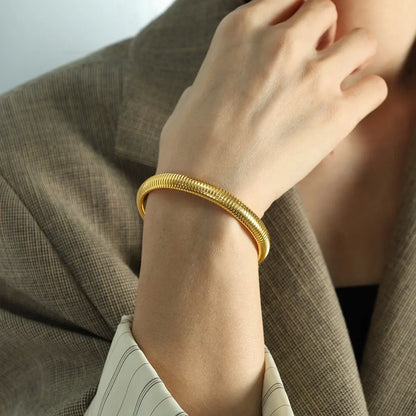 Stainless Steel Flex Snake Chain Cuff Bracelet – 18k Gold Plated Wide Bangle Fashion Jewelry for Women Gifts
