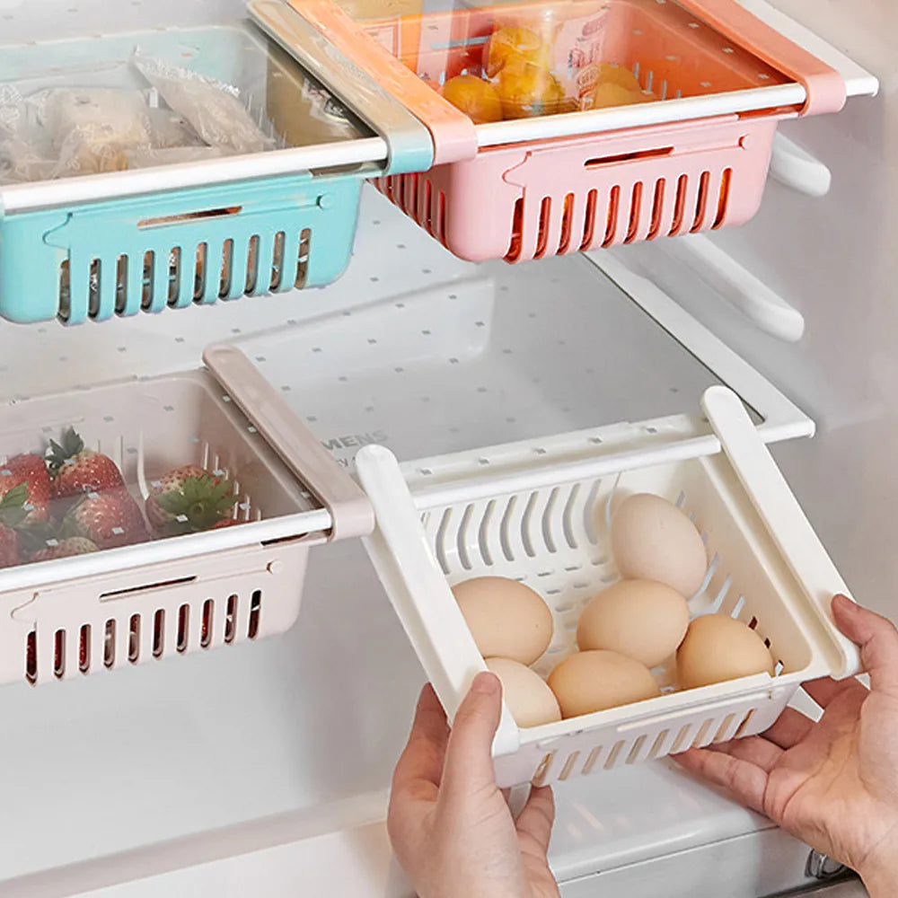 Multifunctional Retractable Fridge Organizer Box - Tiered Refrigerator Shelf for Fresh and Organized Kitchen Storage