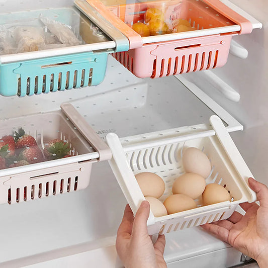 Multifunctional Retractable Fridge Organizer Box - Tiered Refrigerator Shelf for Fresh and Organized Kitchen Storage