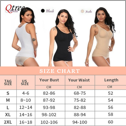 Qtree Women Tummy Control Shapewear – 2-in-1 High Elastic Stretch Vest with Padded Bra, Body Shaper, Slimming Lift Corset