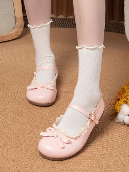 Women’s Mary Janes Flats – Pink & White Round Toe Lolita Ballet Shoes with Buckle Strap, Spring Autumn Plus Size