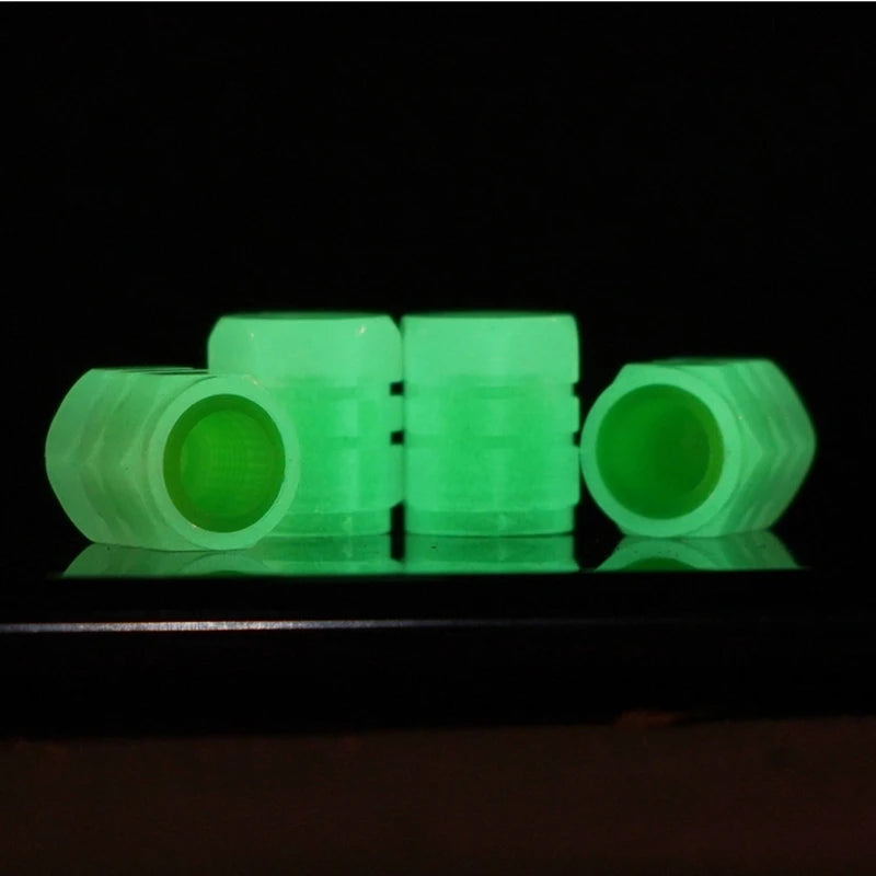 Luminous Valve Caps - Fluorescent Green and Blue Night Glowing Wheel Styling, Universal Car, Motorcycle, Bicycle Tyre Hub Decor, 4 Pcs