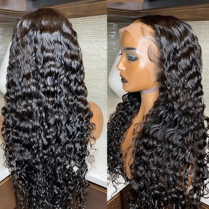 HD Lace Front Wig 13x6 – 40 Inch Deep Wave Human Hair Wig, Pre-Plucked Curly Brazilian Water Wave Lace Frontal Wig