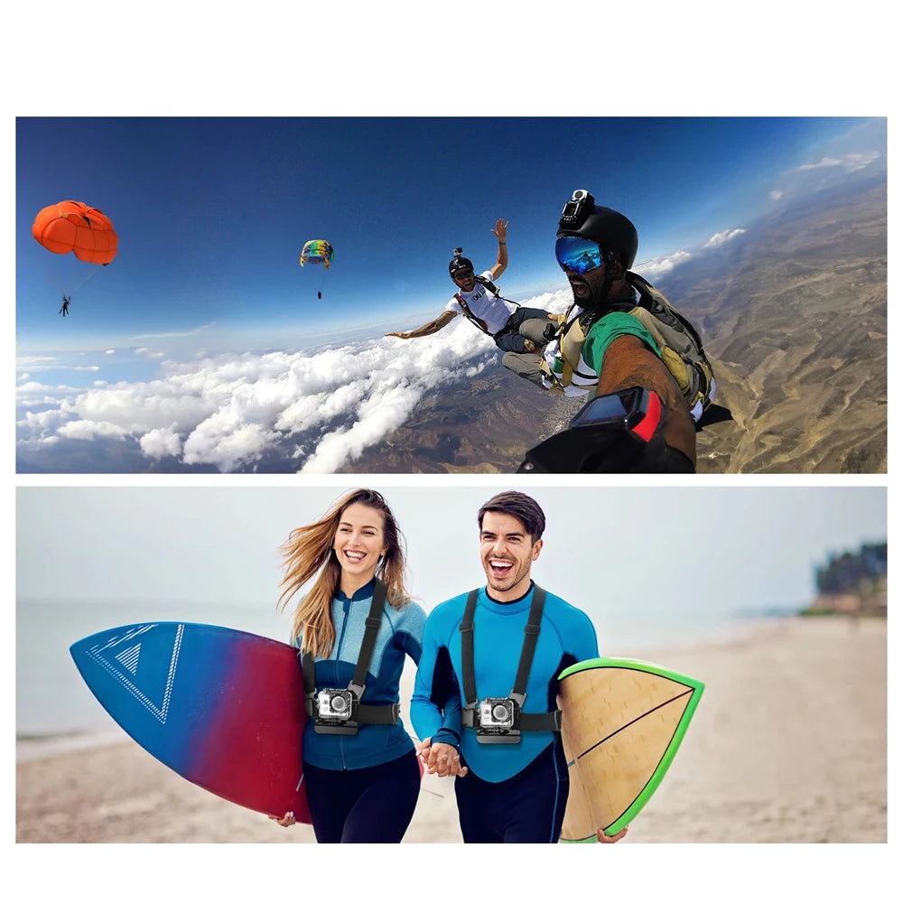 Action Camera Accessories Kit - Adjustable Head Strap & Chest Mount Holder for GoPro, DJI, Insta360 & More