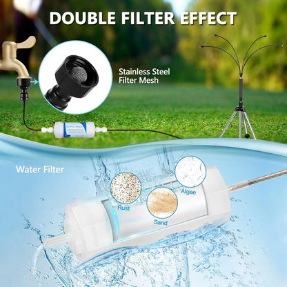 Outdoor Standing Misting System for Patio – Adjustable Height 3.2–4.1FT with Filter, 26.5FT Portable Water Mister Line for Cooling Garden & Yard
