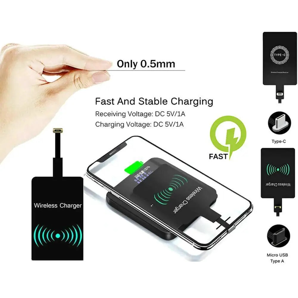 Type-C Wireless Charging Receiver Patch – Universal Android Fast Charging Adapter for Mobile Phones, Slim USB-C Receiver Sticker