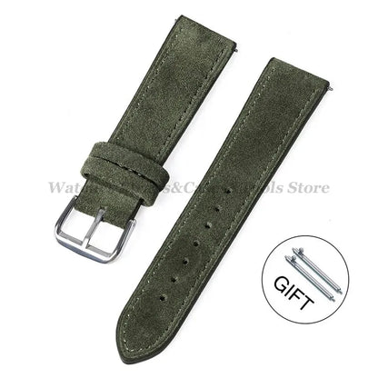 Suede Genuine Leather Watch Band - 18mm 19mm 20mm 22mm 24mm Vintage Handmade Stitching Strap For Seiko Huawei GT2 GT3 GT4