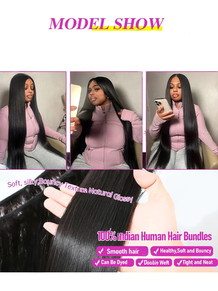 30-34 Inch Bone Straight Human Hair Bundles – Natural Black Remy Unprocessed Virgin Hair Extensions, 3-4 Bundle Deals