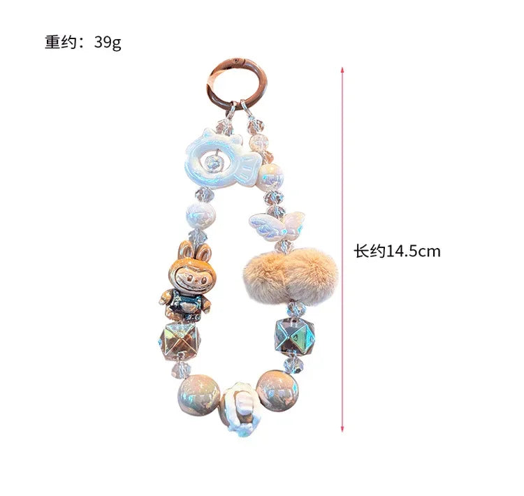 New Rabbit Hairball Beaded Mobile Phone Chain — Cute Cartoon Lanyard & Bag Pendant, Popular Gift Phone Charm for Girls