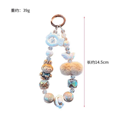 New Rabbit Hairball Beaded Mobile Phone Chain — Cute Cartoon Lanyard & Bag Pendant, Popular Gift Phone Charm for Girls