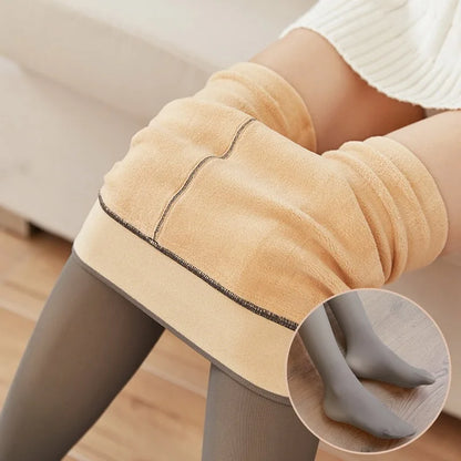Women's Thermal Leggings – Fleece-Lined Insulated High Waist Thick Plush Pantyhose Tights for Winter, Below 70kg
