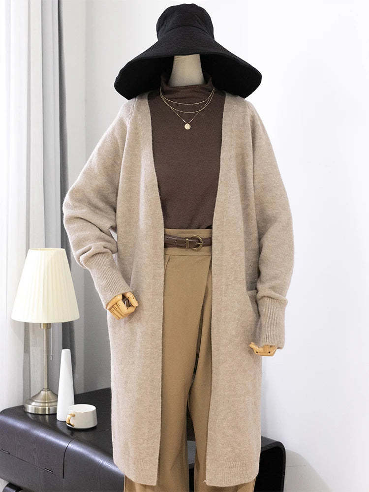 Women’s Solid Color Loose Thick Warm Sweater Cardigan – V Neck Knitted Coat with Pockets, Casual Spring/Autumn Tops C-124