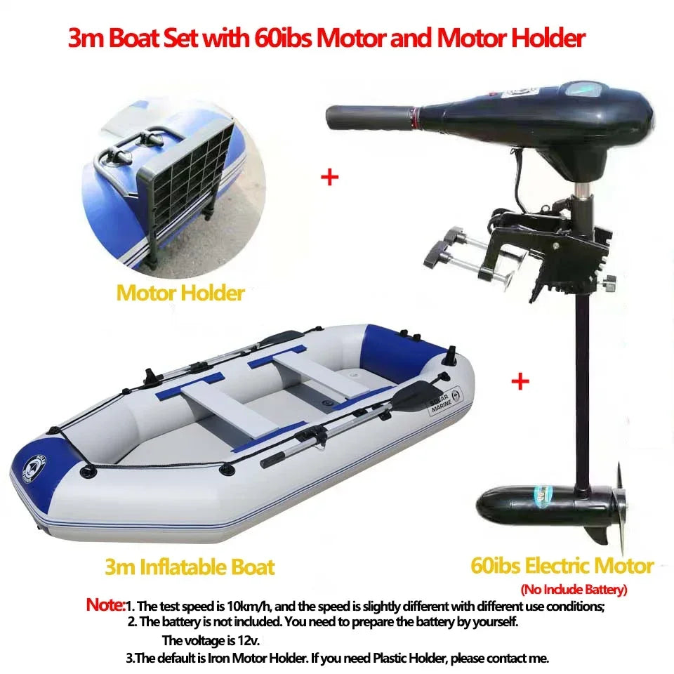 1.75~3.3m Inflatable Boat with Electric Motor – Fishing, Drift Canoeing & River Water Sports for 1-5 Persons