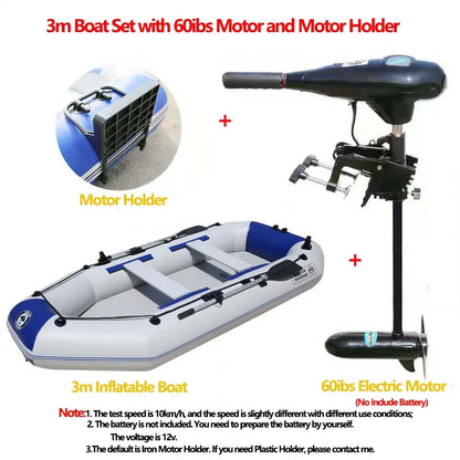 1.75~3.3m Inflatable Boat with Electric Motor – Fishing, Drift Canoeing & River Water Sports for 1-5 Persons