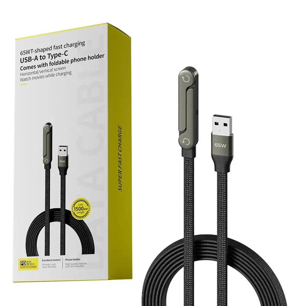 Foldable Charging Cable - 240W Fast Charging Cable with Integrated Phone Stand