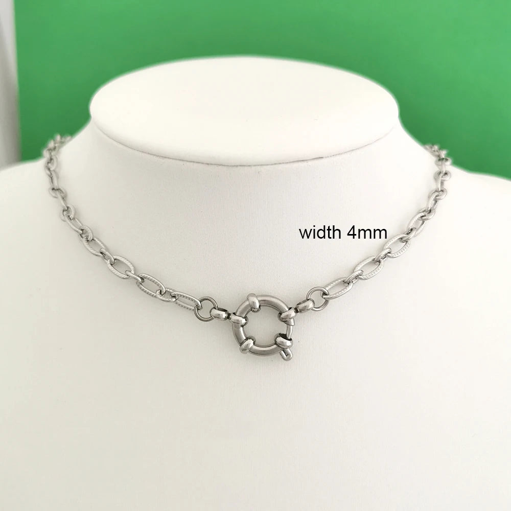 Spring Sailor Clasp Necklace – Stainless Steel Paperclip Link Chain Choker for Women & Men, Geometric PVD Gold Jewelry