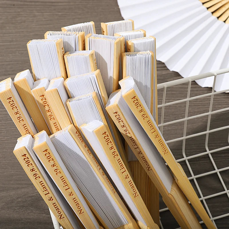 50-100 Personalized Engraved Folding Silk Hand Fans with Gift Bag - Custom Wedding Fans, Elegant Decorations