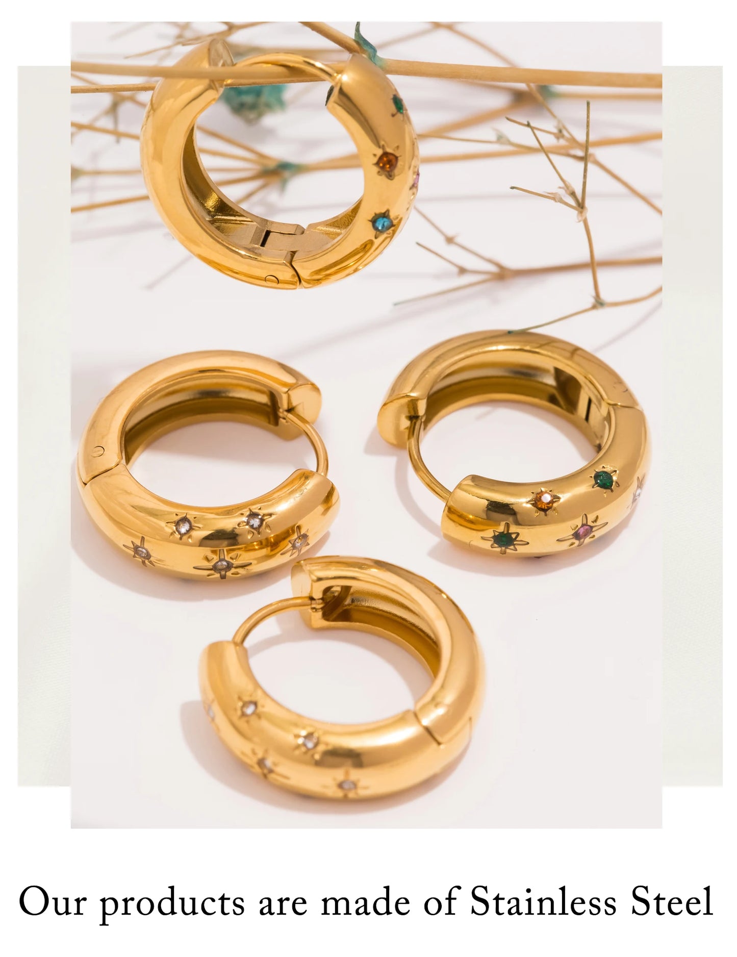 UHBINYCA Classic Zircon Inlaid Hoop Earrings — 18K Gold-Plated Stainless Steel, Elegant Jewelry for Women