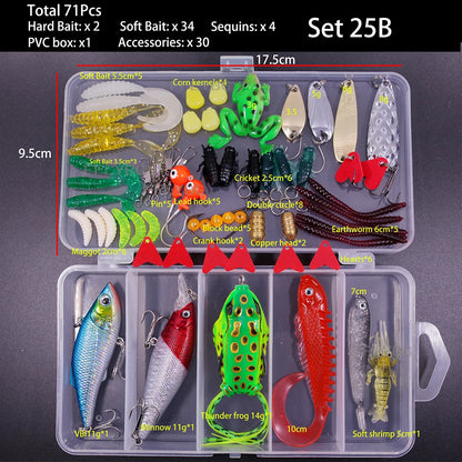 FFLYBG Mixed Fishing Lure Set with Box – Soft & Hard Bait Kit Including Minnow, Metal Jig Spoon & Crankbait for Bass and Pike Fishing Tackle Kit