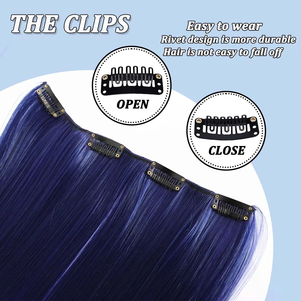 22-Inch Colorful Straight Clip-In Hair Extensions - Long Heat-Resistant Synthetic Hairpiece for Women