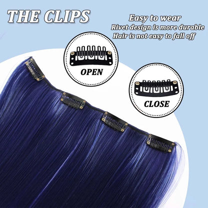 22-Inch Colorful Straight Clip-In Hair Extensions - Long Heat-Resistant Synthetic Hairpiece for Women