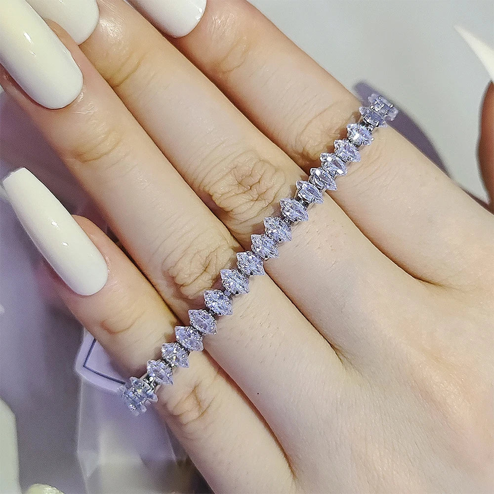 2024 New Luxury Tennis Bracelet – Marquise, Oval & Square Cut Silver Bracelet for Women, Party Gift Jewelry S7062