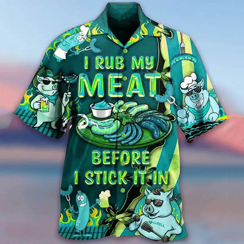 Men's 3D Fruit Hawaiian Shirt - Cartoon Cuban Collar Short Sleeve Beach Top