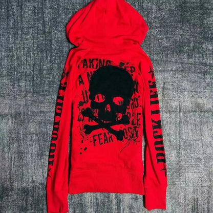 Y2K Gothic Hoodie - Printed Zip-Up Winter Sweatshirt with Hood for Streetwear, Punk & Harajuku Style