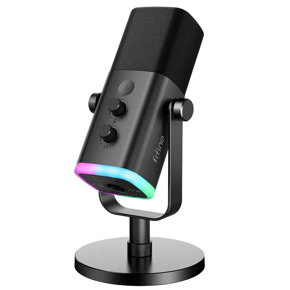 FIFINE AM8 USB/XLR Dynamic Microphone with Touch Mute, Headphone Jack & I/O Controls for PC, PS5/PS4, Gaming & Mixer