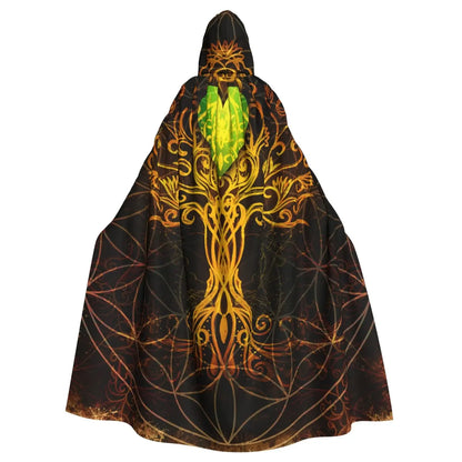 Tree of Life Celtic Cloak – Hooded Medieval Costume for Adults, Witch, Wicca, Vampire & Elf Purim Carnival Party