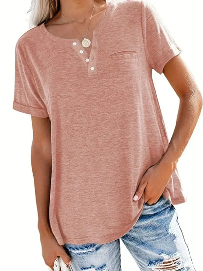 Plus Size Women’s V-Neck T-Shirt - 1XL-8XL Loose Fit Short Sleeve Pocket Casual Spring Summer Top