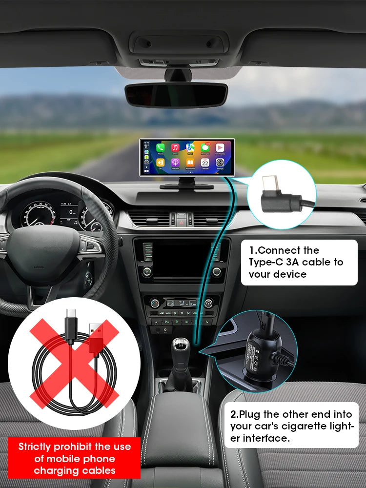 10/11.26" 4K Dash Cam — Dual Lens Car DVR with Wireless CarPlay, Android Auto, GPS & WiFi Video Recorder